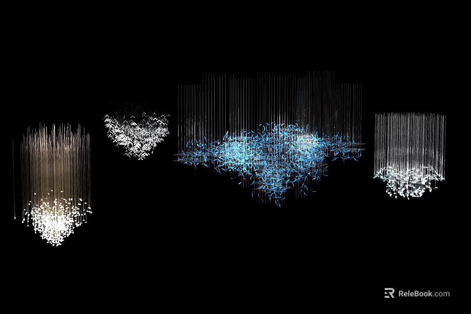 Modern Chandeliers With Hanging Crystal Beads And Blue White Lighting For Interior Decoration 3d model 