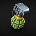 Green Textured Hand Grenade With Metal Safety Pin And Red Yellow Bands Design