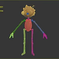 Cartoon Character 3D Model With Skeleton Like Body Curly Hair Orange Color And Slender Limbs