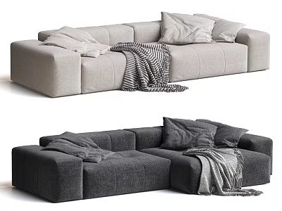 Light Gray and Dark Gray Two Seater Sofa Modular Design with Plush Pillows Soft Blanket 3d model