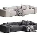 Light Gray and Dark Gray Two Seater Sofa Modular Design with Plush Pillows Soft Blanket