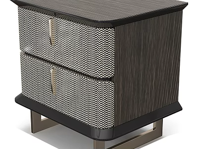 Modern Luxury Two Drawer Nightstand With Chevron Textured Drawers Dark Wood Veneer And Metal Legs 3d model