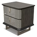Modern Luxury Two Drawer Nightstand With Chevron Textured Drawers Dark Wood Veneer And Metal Legs