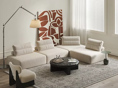 Modern Comfortable Sofa and Coffee Table Set With Marble Top Floor Lamp and Area Rug 3d model