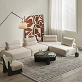 Modern Comfortable Sofa and Coffee Table Set With Marble Top Floor Lamp and Area Rug