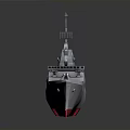 3D Model of Military Patrol Ship With White Hull Red Bottom and Deck Radar Antenna