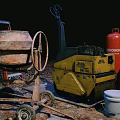 Essential Industrial Equipment Including Ladder Cement Mixer Wheelbarrow And Tools For Worksite