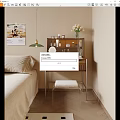 Quiet Dressing Table Medium and Ancient Dressing Table Combination Cosmetic Dressing Mirror Casual Stool Glass Small Chandelier Plant Ornaments 3d model