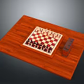 Wooden Chess Table With Checkered Board Arranged Pieces And Storage Box