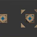 Geometric Commercial Equipment With Golden Frame Blue Panels And Triangular Parts