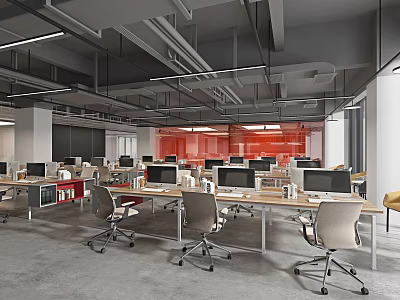 Modern Public Office Space With Open Layout Workstations Ergonomic Chairs And Computers 3d model