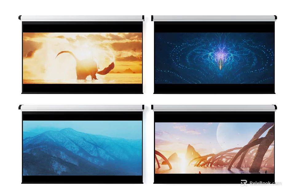 Clear Projection Monitoring Screens Displaying Diverse Natural Scenes Abstract Patterns And Views 3d model 