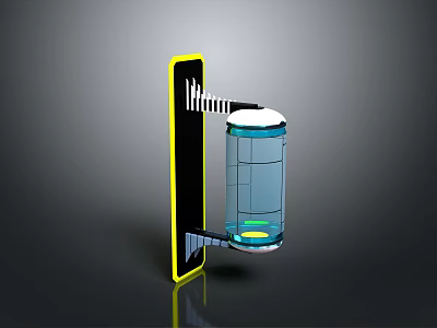 Modern Architectural Structure With Yellow Border Black Panel Transparent Cylinder And Green Light Source 3d model