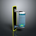 Modern Architectural Structure With Yellow Border Black Panel Transparent Cylinder And Green Light Source