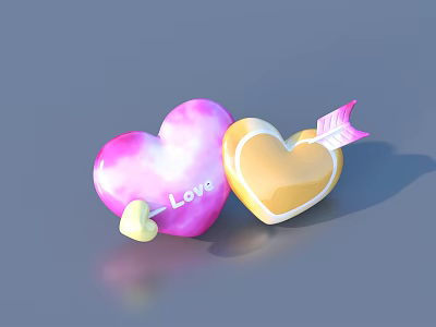 Colorful Heart Decor With Love Lettering Pink Arrow And Small Yellow Heart 3d model