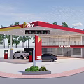 Play Brand Gas Station With Red Yellow Canopy Fuel Pumps And Convenience Store