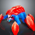 Vibrant Red Blue Fantasy Character Creature With Spiked Body And Clawed Appendages