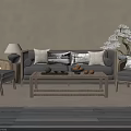 Cozy Sofa and Coffee Table Set With Wicker Armchair Table Lamp and Cherry Blossom Decor