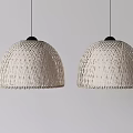Two Woven Dome Shaped Pendant Lights With Light Beige Finish And Black Canopy
