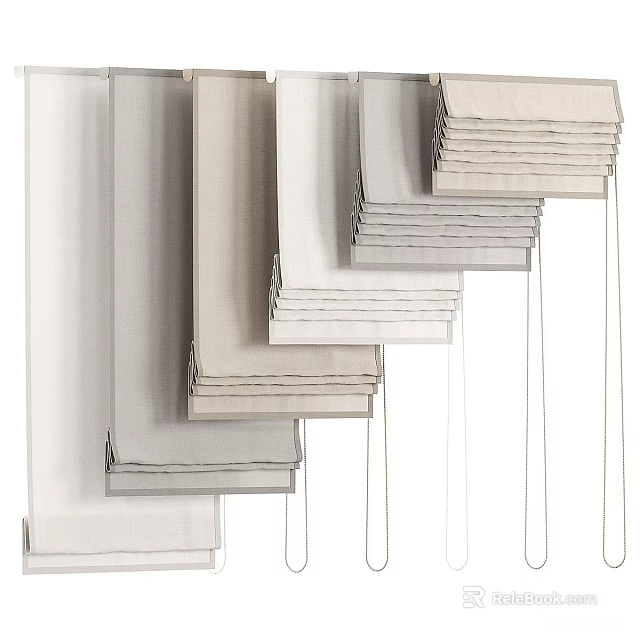Modern Stacked Venetian Blinds In Neutral Tones With Linen Fabric Panels 3d model 