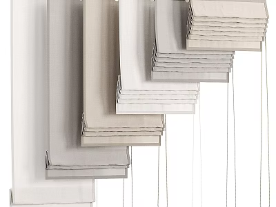 Modern Stacked Venetian Blinds In Neutral Tones With Linen Fabric Panels 3d model