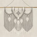 Gray And White Macrame Wall Hanging With Leaf Decorations And Tassels For Home Decor