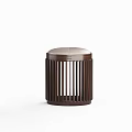 Modern Brown Stool With Round Smooth Top And Vertical Striped Support Frame 3d model