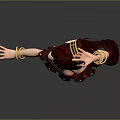 3D Female Character Adorned With Golden Jewelry Red Hair Red Brown Outfit In Kneeling Pose