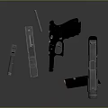 Modern Pistol Weapon With Disassembled Components Including Barrel Magazine And Slide