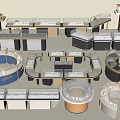 Modern Jewelry Store With Elegant Glass Display Counters And Gold White Interior Layout
