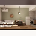 Modern Apartment Interior Design With Light Green Walls Wooden Floor And White Sofa