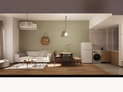 Modern Apartment Interior Design With Light Green Walls Wooden Floor And White Sofa 3d model