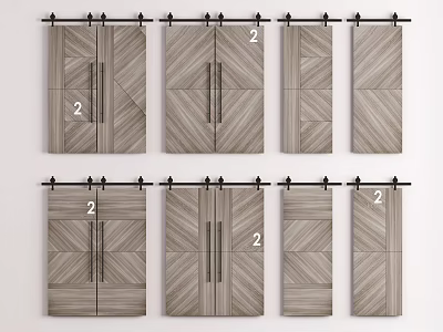 Stylish Wooden Barn Doors With Herringbone Patterns For Interior Design Ideas 3d model
