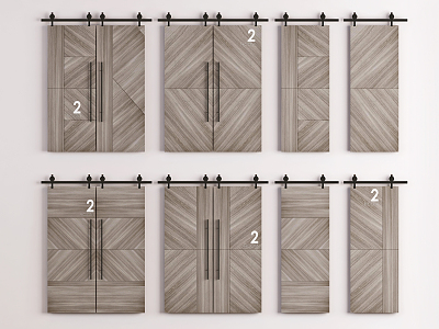 Nordic barn door sliding door barn valley door combination 3d model