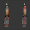 Vibrant Casino Slot Machines Featuring Colorful Spinning Wheels and Green Top Decorations on Gray Background