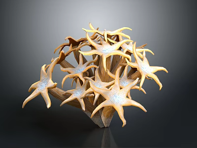 Multiple Golden Starfish Clustered in Artistic Sculpture on Dark Background 3d model