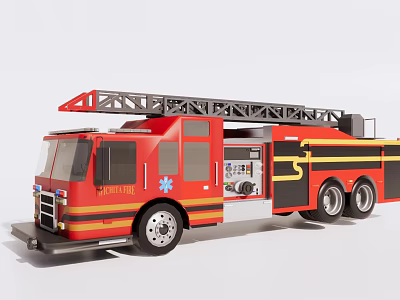 Functional Fire Rescue Vehicle With Red Ladder And Emergency Equipment 3d model