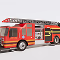 Functional Fire Rescue Vehicle With Red Ladder And Emergency Equipment