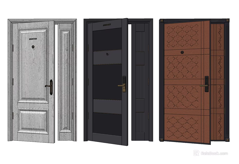 Modern Combination Doors With Wooden Panels Glass Inserts And Multiple Color Options 3d model 