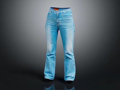 Stylish Light Blue Denim Jeans with Straight Leg Fit Button Closure and Distressed Details 3d model