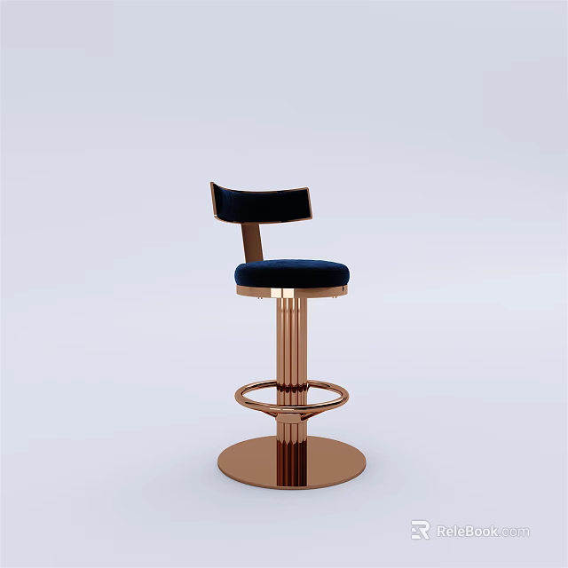 Modern Swivel Bar Stool With Velvet Upholstery And Rose Gold Metal Base 3d model 