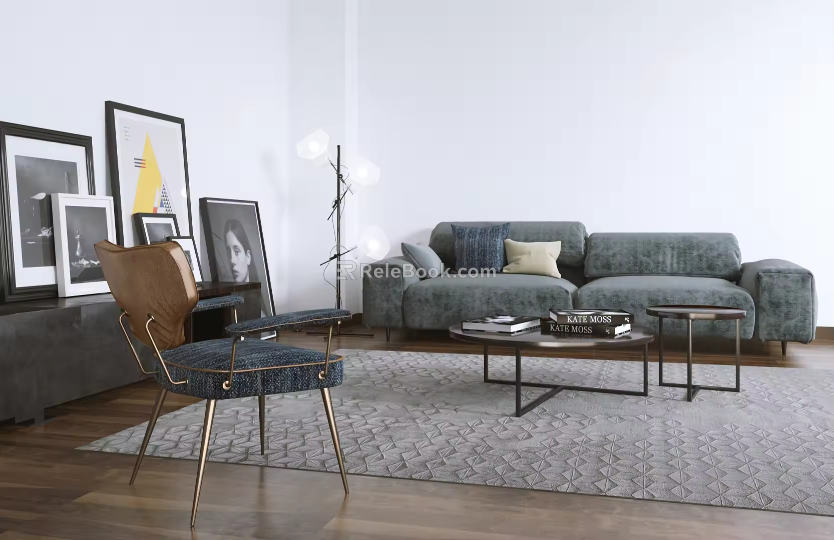 Modern Sofa Coffee Table Combination Sofa Decorative Painting Ornaments Combination 3d model