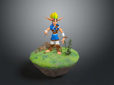 Fantasy Game Character With Blonde Hair Pointed Ears And Blue Outfit Standing On Green Island 3d model