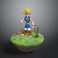 Fantasy Game Character With Blonde Hair Pointed Ears And Blue Outfit Standing On Green Island