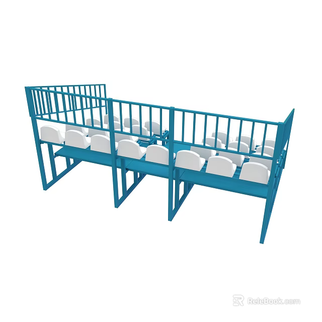 Multi Tiered Seating Equipment With Blue Frame And White Seats 3d model 