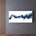 Abstract Blue White Ink Painting Wall Art Hanging on Textured Gray Wall