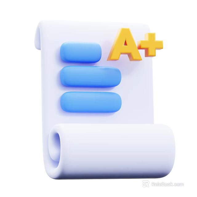 Folder With A+ Grade And Blue Rating Bars On Paper Scroll Design 3d model