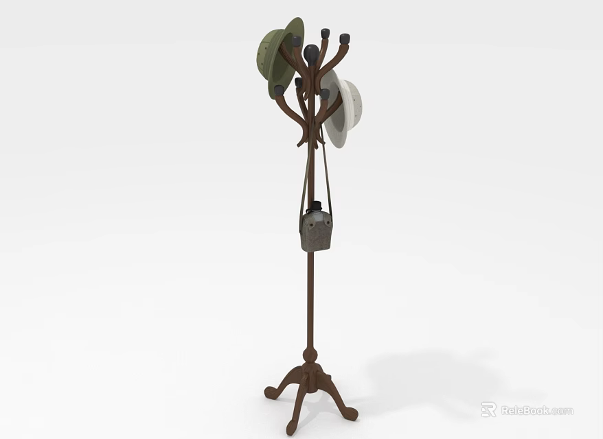 Stylish Wooden Coat Rack With Hanging Hats And Crossbody Bag For Home Use 3d model 