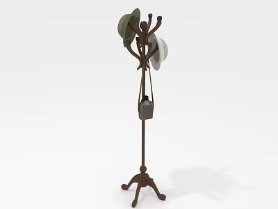 Stylish Wooden Coat Rack With Hanging Hats And Crossbody Bag For Home Use 3d model