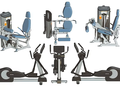 Professional Fitness Equipment with Seated Training Machines Elliptical Trainers and Blue Black Design 3d model